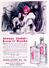 Advertisement for 'Three-In-One' oil. A full-page advertisement for 'Three-In-One' oil, taken from