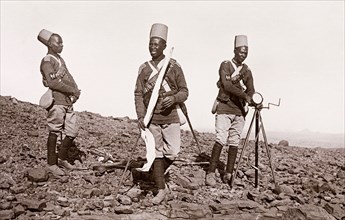 Sudanese signalmen in the Anglo-Egyptian army. Three Sudanese signalmen in the Anglo-Egyptian army