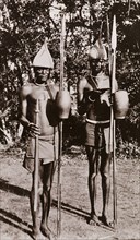 Portrait of two Sudanese men with spears. Portrait of two Sudanese men, identified by an original