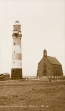Manora Point lighthouse and St. Paul's Church. View of Manora Point lighthouse and St. Paul's