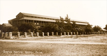 A military hospital in Karachi. Exterior view of a colonial military station hospital in Karachi.