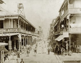 Street scene in Port Said. A busy street scene. Port Said, Egypt, circa 1901. Port Said, Port Said,