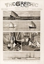HMS Garnet cruises for illegal slave dhows. Illustrations on the front page of 'The Graphic'