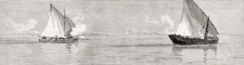 HMS Garnet attacks an illegal slave dhow. An illustration taken from the front page of 'The