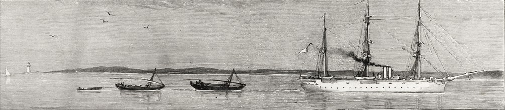 HMS Garnet comandeers illegal slave dhows. An illustration taken from the front page of 'The