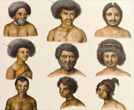 New Guinean headshots. An illustration by a German artist features headshots of nine male and