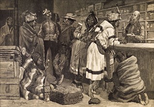 A Hudson's Bay Company trading post. An illustration taken from the American periodical, 'Harper's