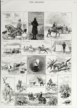 Life in the Natal Mounted Police force. A light-hearted page of illustrations taken from 'The