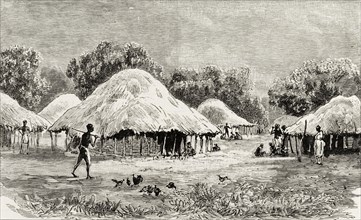 A Makololo settlement in Central Nyasaland. An illustration taken from a page of 'The Graphic'