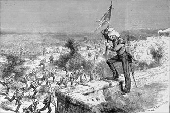 Viscount Wolseley at the Siege of Lucknow. Viscount Wolseley raises the British flag on a tower of