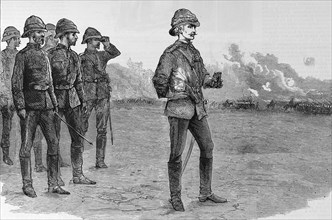 Viscount Wolseley at the Battle of Tel-el-Kebir. Viscount Wolseley surveys his British troops at