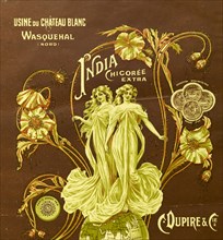 Box label advertising 'India' chicory. A box label for French company, C. Dupire & Co., advertises