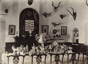 A British Army officers' dining room. Interior shot of an officers' dining room in a British Army