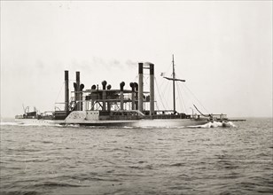Paddle steamer on the Benue River. A paddle steamer operated by Nigerian Railways travels along the