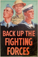 Back up the Fighting Forces'. A poster printed for the HM Stationary Office during World War II