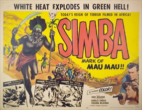 Promotional poster for the film 'Simba'. A poster promoting 'Simba, Mark of Mau Mau', a British