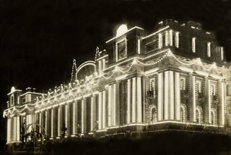 Illuminations for the royal visit, Melbourne. The Treasury Building, located on Spring Street, is