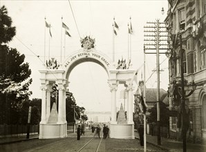 Welcome arch in Barrack Street, Perth. A welcome arch in Barrack Street, part of celebrations to