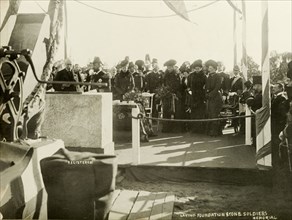Laying the foundation stone of a Boer War memorial. The Duke and Duchess of Cornwall and York