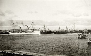 HMS Ophir leaves the port of Fremantle. HMS Ophir leaves Perth via the port of Fremantle, carrying