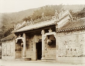 Entrance to a Hong Kong Joss house. Exterior view of the entrance to a Joss house (Chinese temple).