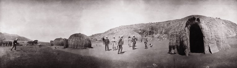 Zulu police camp. A Zulu police camp at Embabaan, containing a number of dome-shaped thatched