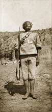 Zulu policeman. Portrait of a Zulu policeman, standing to attention, part of a force recruited by