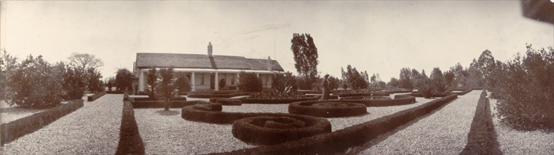 Parterre at Bulawayo Government House. View across a parterre planted with sculpted box hedges,