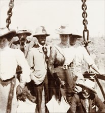 Preparing to cross the Zambezi gorge. A group of British passengers, including Lady Annie Lawley