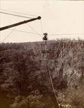 Cable system across the Zambezi gorge. A cage attached to a cable system is suspended high above