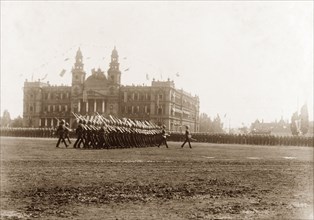 Ceremonial parade for Lord Selbourne. British troops perform a ceremonial parade outside the