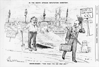 In the South African reputation cemetery'. A political cartoon published in the Tranvaal Critic is