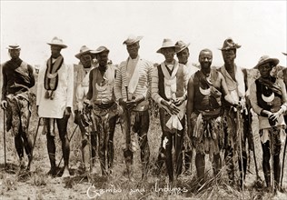 Gambo with Matabele indunas. Portrait of a group of Matabele (Ndebele) indunas (chiefs), including