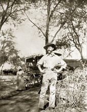 Captain Lawley travels to Bulawayo. Captain Arthur Lawley (1860-1932) stands with his hands on his