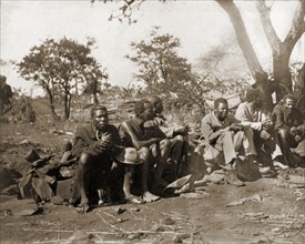 Matabele indunas at Cecil Rhodes' farm. Matabele (Ndebele) indunas (chiefs) attend an indaba