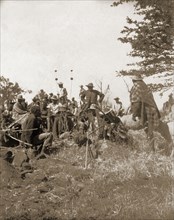 A Matabele indaba at Cecil Rhodes' farm. Matabele (Ndebele) indunas (chiefs) attend an indaba