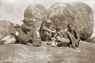 Cecil Rhodes and companions at the Matopos Hills. Cecil Rhodes (third from left) and his companions