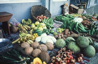 A Jamaican fruit market. An official Jamaican Tourist Board photograph features a colourful display