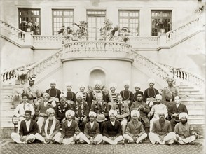 Dignitaries at Government House in Lahore. British and Indian dignitairies assemble for a group