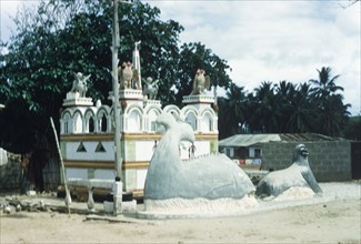 Shrine of Asafo Number Two Company. The 'posuban' (military shrine) of Asafo Number Two Company at