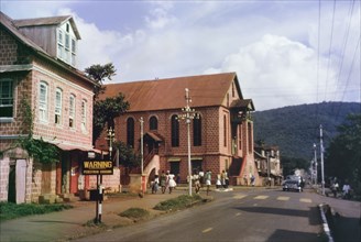 A Christian church in Freetown. View of a Christian church in Freetown, situated on a street lined