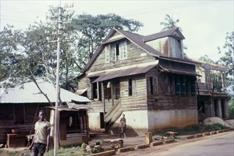 A wooden house in Freetown. A wooden house in Freetown with a weatherboarded facade. Freetown,