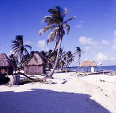 Beachfront at San Pedro, Belize. View of the beachfront at San Pedro, where bamboo beach huts and