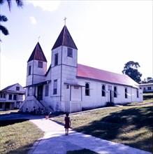 Christian church in San Ignacio, Belize. A colonial-style Christian church in San Ignacio. San
