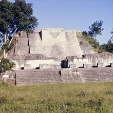 Temple at Altun Ha in Belize. The Temple of the Masonry Altars, located in the ruined Mayan city of