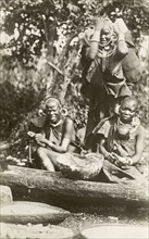 Three Kikuyu women. Portrait of three Kikuyu women wearing traditional dress and jewellery