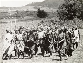 Kikuyu ritual circumcision dance. Kikuyu women perform a ceremonial dance during an annual