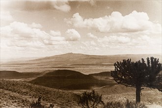 Kenyan landscape. View over the rolling landscape of Kenya, looking towards mountains in the