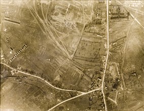 Aerial view of a camoflauge depot. One of a series of British aerial reconnaissance photographs