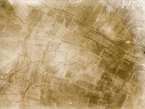 Aerial view of a front line trench. One of a series of British aerial reconnaissance photographs